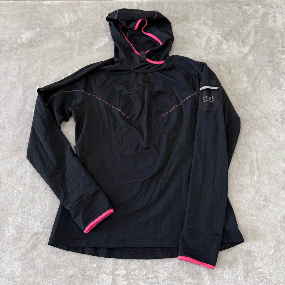 Gore Running Wear Hooded Pullover Shirt Women XXL Black‎ Pink Activewear Dri-FIT